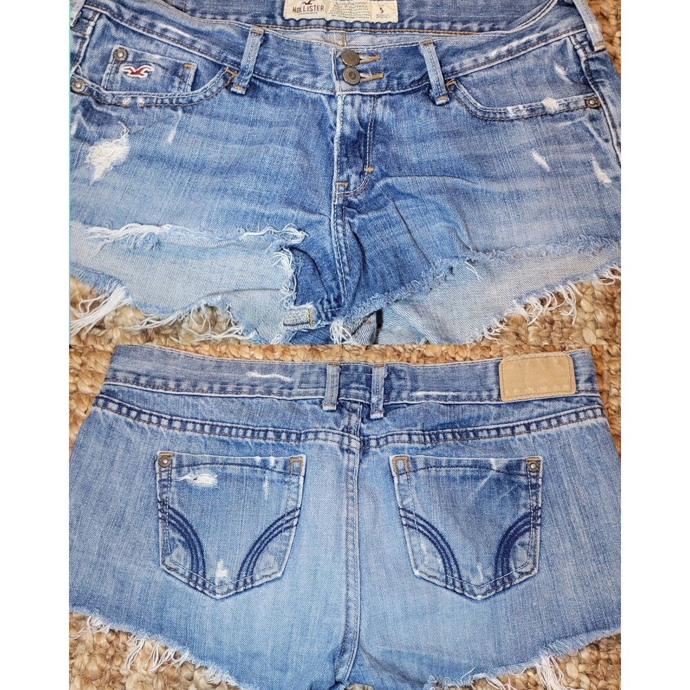 Vintage Hollister Low Rise Micro Mini Distressed Denim Shorts Y2K 5 27